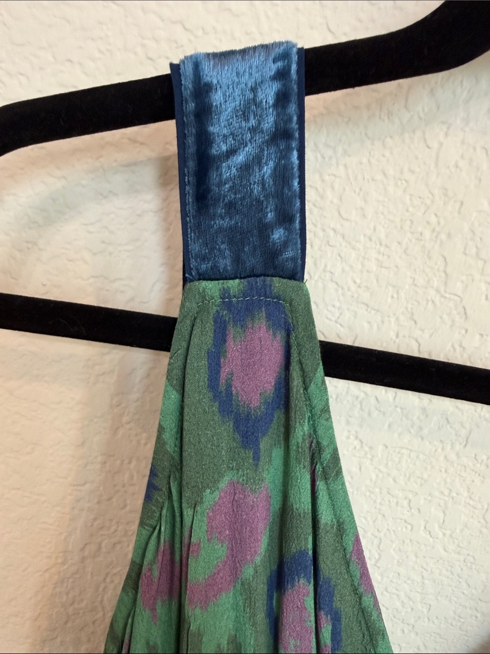 Anthropologie Green Patterned V-Neck Maxi Dress with Blue Trim - Picture 7 of 10